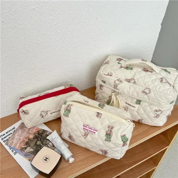Little Bear Bunny Kelioninis kosmetikos krepšys moterims Makiažo laikymo krepšys Dideli tualeto reikmenų krepšiai Moteriškas grožio dėklas Medvilninis kosmetinis maišelis