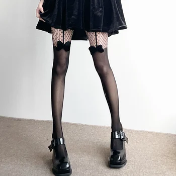 Lolita JK Japoniškos juodos pėdkelnės Moteriškas apatinis trikotažas Seksualus nėrinių tinklelis Tinklinės pėdkelnės Merginos Mielos Peteliškės Šlaunys Aukštos ilgos kojinės
