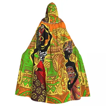 Long Cape Cloak Black Woman With African Landscape Hooded Cloak Coat Autumn Hoodies