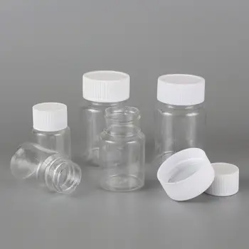 Lots 20Pcs 15ml/20ml/30ml/60ml Skaidrūs plastikiniai PET daugkartinio sandarinimo buteliukai Reagentų saugykla Konteinerio plastikinis užsukamas dangtelis