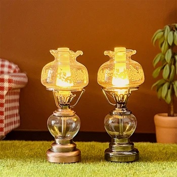 Lėlių namelio žvakidės lempa 1:12 Sumažinta baterija valdoma senovinė dekoratyvinė miniatiūrinė žvakidės lemputė