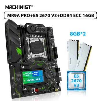 MACHINIST X99 MR9A PRO pagrindinės plokštės komplektas LGA 2011-3 Kit Xeon E5 2670 V3 procesorius CPU 16GB=2vnt*8GB ECC, DDR4 RAM atmintis, WIFI M.2