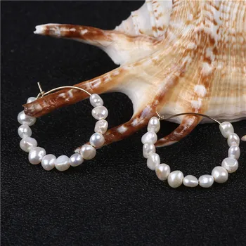 Mada 5-6mm maži perlų barokiniai perlų aukso lankų auskarai moterims