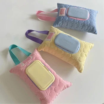Makarono spalvos medvilnės kūdikių drėgnų servetėlių maišelis nešiojamų servetėlių laikiklio dėklas Daugkartinio naudojimo pakartotinai užpildomas kosmetinis maišelis Naudinga audinių dėžutė