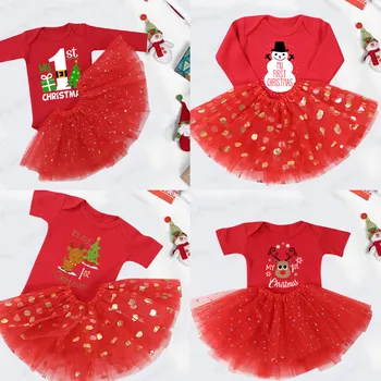 Mano pirmoji Kalėdų mergaitės vakarėlio suknelė Raudona Tutu torto apranga Kūdikių suknelės Kūdikių mergaičių krikšto drabužiai 0-12M Lašas Laivas