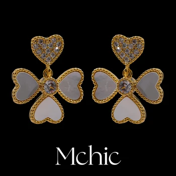 Mchic Subtilus natūralus apvalkalas Kubinis cirkonio gėlių lašas Pakabinti auskarai moterims Išskirtiniai madingi universalūs papuošalai 2024 m