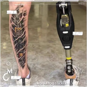 Mechaninė kojų tatuiruotė Neperšlampama laikina tatuiruotė Ilgalaikė netikra tatuiruotė moterims vyrams Veršelių roboto tatuiruotė Saibopengke tatuiruotės lipdukas