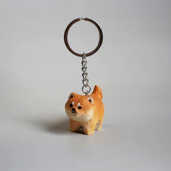 Medinis raižytas malkinis šunų raktų pakabukas su pažangia tekstūra, mažas šuo Akita šuo,išskirtinis mergaitės automobilio raktų pakabukas, gimtadienio dovana
