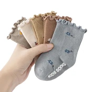 Medvilninė kojinė su guminėmis rankenomis Vaikiškos neslystančios valčių kojinės Neslidžios kojinės berniukams1-3 metų
