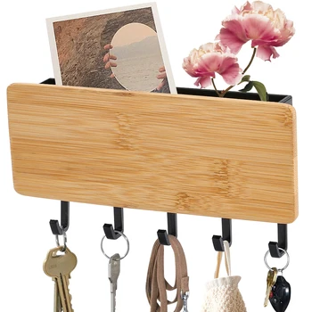 Medžio masyvo raktų lentyna Juoda/Balta Kabliukai Buitiniai biuro raktai Pakabos dekoratyviniai reikmenys Sieniniai mediniai sundries daiktadėžė