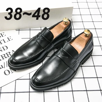 Mens Casual Leather Breathable Business Designer Brand Office Loafers Formal Classic Smile Avalynė Suknelė Baneliai vyrams Flats 48