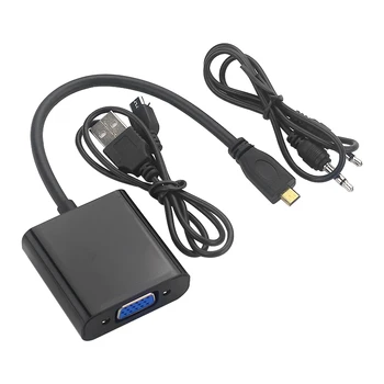 Mikro-HDMI į VGA adapterio kabelis 1080P Vaizdo konverteris su garso lizdu USB maitinimo kabelis Xbox fotoaparatui Raspberry Pi 4