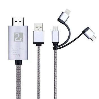 Mikro-USB TIPAS NUO C iki 3 In 1 2K HDTV televizoriaus jungtis USB adapterio kabelis monitoriui iphone ipad Android išmanusis telefonas