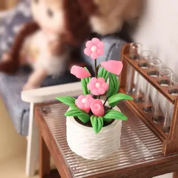 Miniatiūrinis gėlių vazonas Lengvas mini vazoninis modelis 1/12 skalės rankų darbo mini pasidaryk pats vazos modelis lėlių namelio priedai