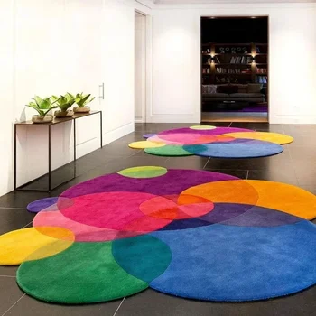 Modernus prabangus geometrinis kūrybiškumas Spalvinga svetainė Apskritas kilimas Kilimėlis Minimalistinis miegamojo kilimas