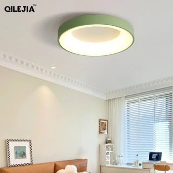 modernūs paprasti žali apvalūs LED lubų šviestuvai miegamojo studijoms Svetainė Valgomasis Vidaus apšvietimas Pritemdomas Namų Deco LED lempos
