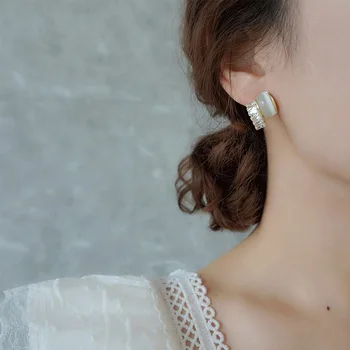 Moteris korėjietė Paprasta dvisluoksnė krištolo krištolo auskarai Mados papuošalai Opal auskarai Lankų auskarai