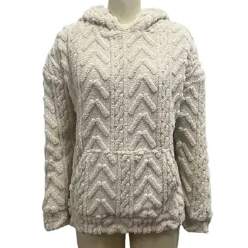 Moteriškas rudinis džemperis su gobtuvu Jaukus žieminis džemperis su storu minkštu megztiniu su dideliu pleistru kišeninis moteriškas laisvalaikio šalčiui atsparus pliušinis gobtuvas