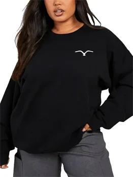 Moteriško erelio rašto ekipažo džemperis nuo kaklo, marškiniai ilgomis rankovėmis paprastas universalus megztinis, sportiniai džemperiai