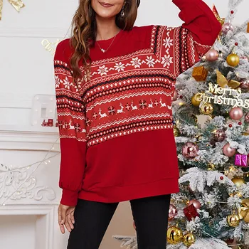 Moterų kalėdinio stiliaus trikotažas megztinis ilgomis rankovėmis Medis Briedžių raštas Megztos viršūnės Megztinis Ekipažas Kaklas Slim Fit Dienos apranga 2023