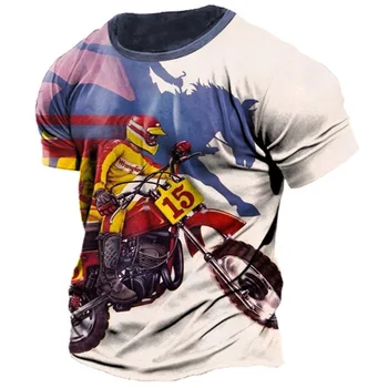 Motociklų lenktynių marškinėliai vyrams 3D Print Laisvi trumpomis rankovėmis Tee Tops Streetwear Vyriški oversized marškinėliai Camisetas De Hombre