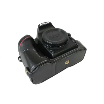 Natūralios karvės odos dėklas Pusės korpuso dangtelis Fotoaparato krepšys Nikon D3100 D3200 D3300 D3400 apsauginis apvalkalas su atidaroma baterija
