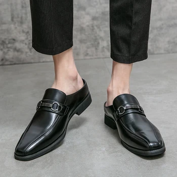 Natūralios odos mulų batai Vyriški pusbačiai vyrui Prabangios prekės ženklo šlepetės Vyrų dizainerio laisvalaikio batai Kvėpuojantis slydimas ant avalynės