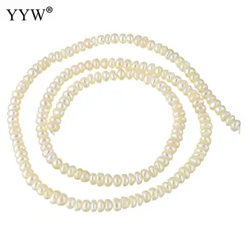 Natūralus baltas 3-4 mm kultivuotas mygtukas gėlavandenių perlų karoliukai 0.8 mm skylė 16 colių / sruoga 