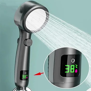 Nauja dušo galvutė Aukšto slėgio rankinis vonios kambario vandens taupymas Suslėgtas reguliuojamas purškiamas LED skaitmeninis temperatūros ekranas