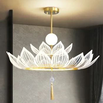 Nauja kiniško stiliaus šviestuvas svetainėje Studijuokite budistų salės arbatos kambarį Kinų stiliaus šventyklos lotoso lubų lempa