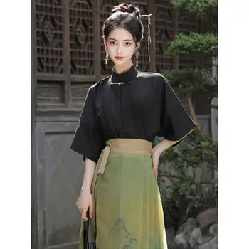 Naujas kinų stilius Hanfu moterys Senovės Ming dinastijos moterys Amian suknelės rašalo skalbimas Grakštus patobulintas kasdienis gėlių Hanfu suknelių rinkinys