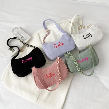 Naujas pasirinktinis mini paprastas atsitiktinis vieno peties moteriškas krepšys siuvinėtas pavadinimas Vienspalvis mažo dydžio nešiojama piniginė moterims