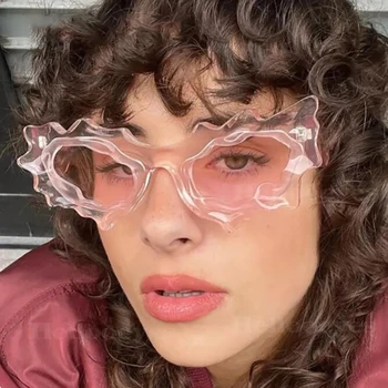 Naujas Y2K prabangaus prekės ženklo dizaineris Katės akis akiniai nuo saulės Moterys vyrams Vintage Punk Ladies akiniai nuo saulės tendencija Netaisyklingų bangų atspalviai UV400