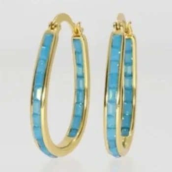 Nauji vintažiniai mėlyno akmens U formos metaliniai lankų auskarai moterims Bohemijos paprasta aukso spalva Geometriniai auskarai Vakarėlis Papuošalų dovanos