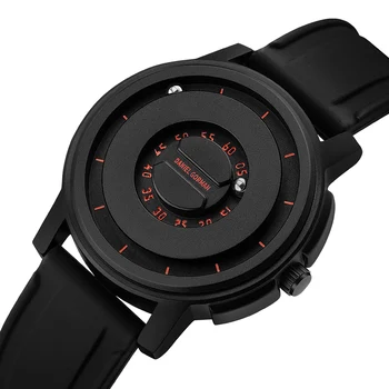 Naujo dizaino laikrodis vyrams Juodas raudonas nerūdijančio plieno korpusas Vyriškas kvarcinis rankinis laikrodis Magnetinio metalo karoliukų rodyklė Konceptualus žmogaus laikrodis