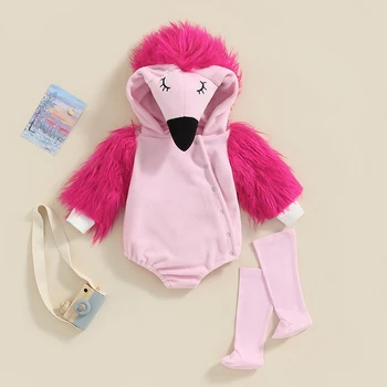 Naujos mados kūdikių flamingo kostiumas Neryškus romperis ilgomis rankovėmis su kojų šildytuvais Helovino apranga berniukams mergaitėms nuo 0 iki 24 mėnesių