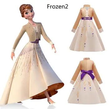 New Disney Anna Princess suknelė sustingusi 2 Rudens ir žiemos suknelė ilgomis rankovėmis Scenos spektaklis Kostiumų vakarėlis Merginos Suknelės