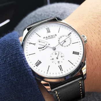 New Fashion Luxury Parnis 41.5mm sidabrinis dėklas Power Reserve automatinis mechaninis savaiminis vyniojimas Vyriški laikrodžiai reloj hombre 2023 dovana