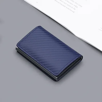 New Fashion Retro Trend Net Red All Solid Color Women Carbon Fiber Card Bag Anti-Theft Brush Metal Card Bag Man