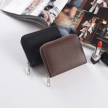 New Korean Men's and Women's Casual Lychee Pattern Wallet Basic Pure Color Short Money Clip Pu Wallet