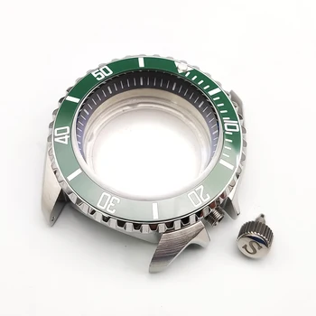 NH35 laikrodžio dėklas 42mm modifikuotas laikrodžio dėklo priedai Safyro dvigubo stiklo keramikos rėmelis SK007 plieninis dėklas NH35 / 364R judėjimui