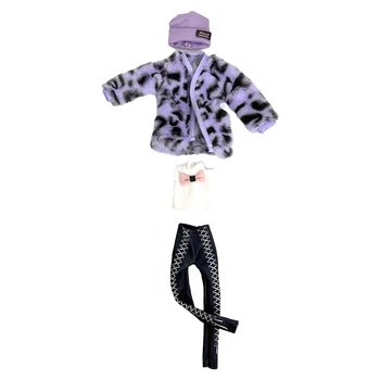 NK 1 komplektas Princesės mados kostiumas Balta liemenė Noble Purple Leopard Paltas Laisvalaikio kelnės Kasdieniai drabužiai Barbės aksesuarams Lėlės dovana