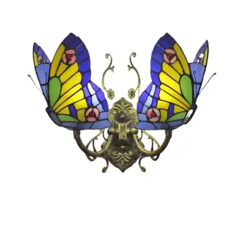 Nordic Rural Brown Iron Plateed Wall Sconce WitStained Glass Butterfly Model Lempa LED E27 fonas Miegamojo lova