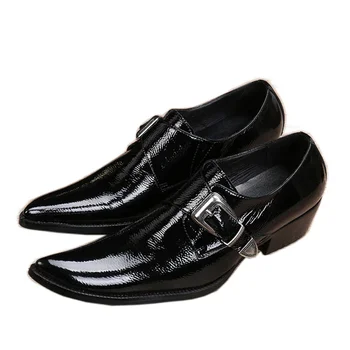 ntparker New Hot Genuine Leather Men Dress Oxfords Shoes Square Toe Slip-On Black Men Leather Business Party Shoes, EU38-46!