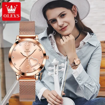 OLEVS Elegantiškas kvarcinis laikrodis moterims Nerūdijančio plieno tinklelis Dirželis vandeniui atsparus Importuotas Judėjimas Ladies Kvarcinis laikrodis 2024 Trend