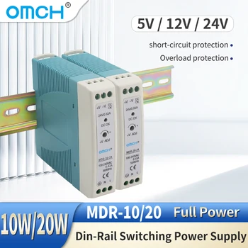 OMCH 10W 20W DIN-Rail LED perjungimo maitinimo šaltinis MDR-10/20 transformatorių apsauga nuo perkrovos Ekonomiška plona gamyba 5/12/24V