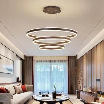 Paprasta moderni valgomojo pakabinama lempa Svetainė Miegamasis Rudas metalinis apskritimas LED pritemdomas apšvietimas Namų armatūra
