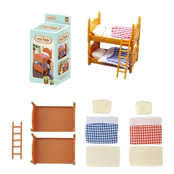 Pasidaryk pats miniatiūrinių lėlių namelių rinkiniai Plastikinės dvigulės lovos Mini lėlių nameliai Aksesuarai su baldais vaikams Paaugliai Suaugusieji