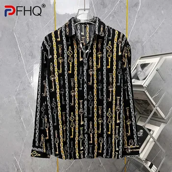 PFHQ Ruduo Vyriški metaliniai marginti marškiniai Pavasario plonas dizainas Niša Gėlių vėsus ledo šilkas Kūrybiškumas Paprastos kvėpuojančios viršūnės 21Z1678