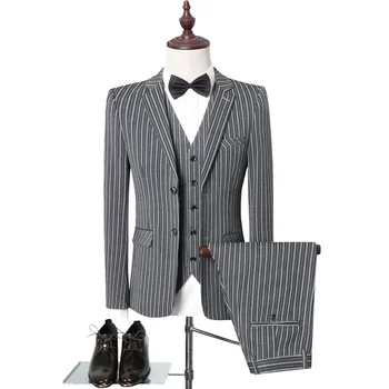 Prabangios privačios itališko stiliaus juostelės Slim Fit Casual Business Suit 3 dalių vyrų banketinė vakarinė suknelė Vestuvinė jaunikis